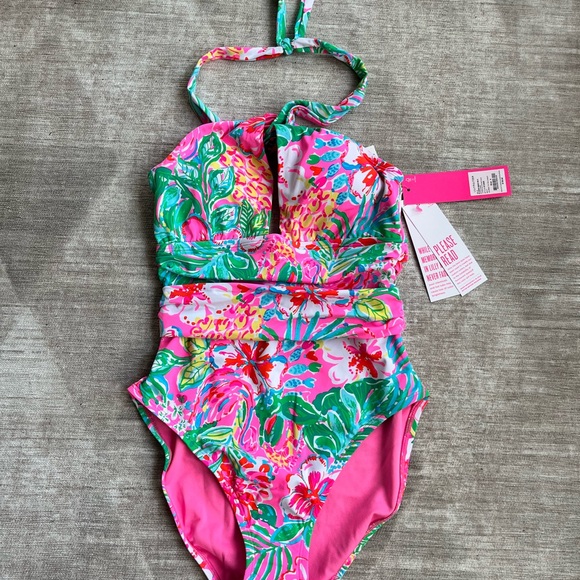 NWT Lilly Pulitzer Ledger Halter Swimsuit - Multi Journey to the Jungle - Picture 3 of 4